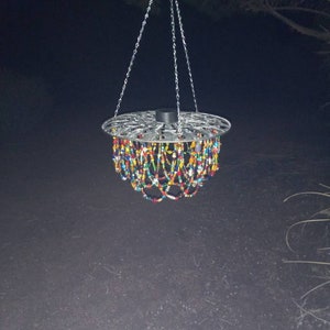 Farmhouse country chandelier, metal, multi-colored glass beads. Choose OUTDOOR SOLAR, Indoor pendant light fixture, or simply shade image 4