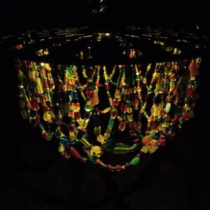 Farmhouse country chandelier, metal, multi-colored glass beads. Choose OUTDOOR SOLAR, Indoor pendant light fixture, or simply shade image 5