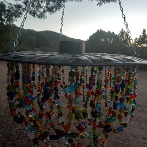 Farmhouse country chandelier, metal, multi-colored glass beads. Choose OUTDOOR SOLAR, Indoor pendant light fixture, or simply shade image 3