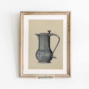 Vintage Kitchen Art Pewter Coffee Pot Vintage kitchen decor Vintage Coffee Pitcher Vintage Digital Prints Farmhouse Decor FH4 image 1