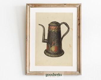 Vintage Kitchen Wall Decor | Vintage coffee pot | vintage farmhouse kitchen decor | Digital Art | FH2