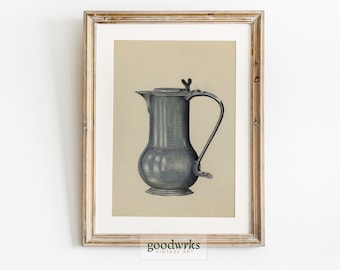 Vintage Kitchen Art | Pewter Coffee Pot | Vintage kitchen decor | Vintage Coffee Pitcher | Vintage Digital Prints | Farmhouse Decor FH4