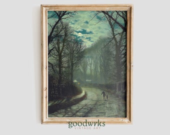 Moody Vintage Landscape Art | Vintage family Wall Art | Moonlit Streets | Dark Vintage Art | Moody Vintage Art | DIGITAL VINTAGE ART | L4