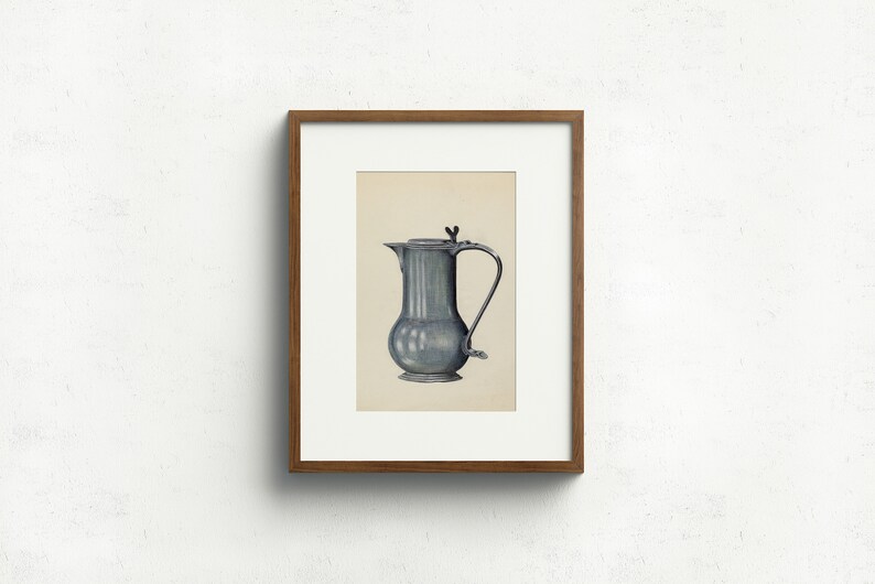 Vintage Kitchen Art Pewter Coffee Pot Vintage kitchen decor Vintage Coffee Pitcher Vintage Digital Prints Farmhouse Decor FH4 image 4