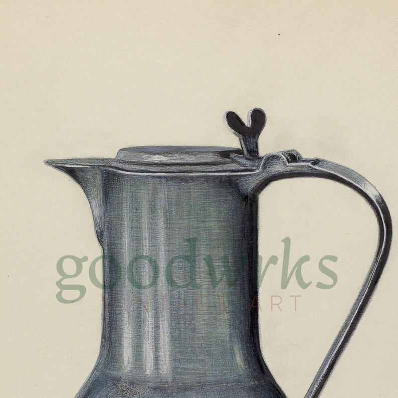 Vintage Kitchen Art Pewter Coffee Pot Vintage kitchen decor Vintage Coffee Pitcher Vintage Digital Prints Farmhouse Decor FH4 image 5