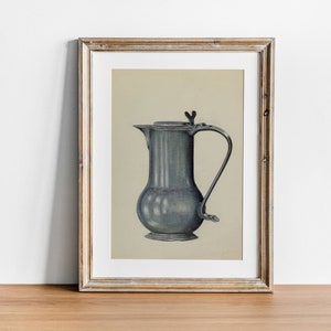 Vintage Kitchen Art Pewter Coffee Pot Vintage kitchen decor Vintage Coffee Pitcher Vintage Digital Prints Farmhouse Decor FH4 image 3