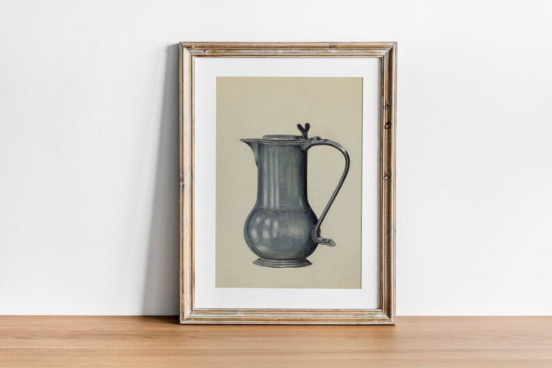 Vintage Kitchen Art Pewter Coffee Pot Vintage kitchen decor Vintage Coffee Pitcher Vintage Digital Prints Farmhouse Decor FH4 image 3