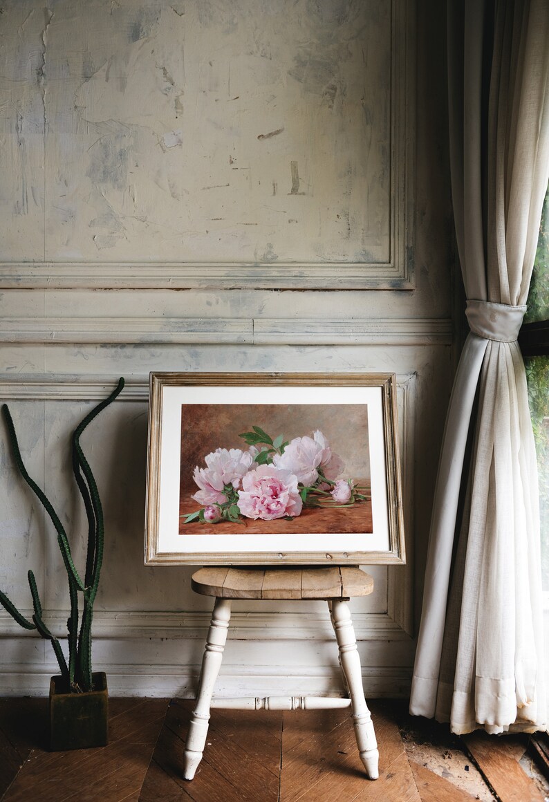 Soft Vintage Peony Art French country vintage art Digital Vintage Print Vintage Master Bedroom Art Botanical vintage wall art SL10 image 8