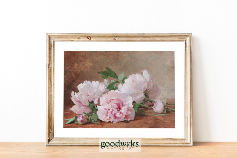 Soft Vintage Peony Art French country vintage art Digital Vintage Print Vintage Master Bedroom Art Botanical vintage wall art SL10 image 1