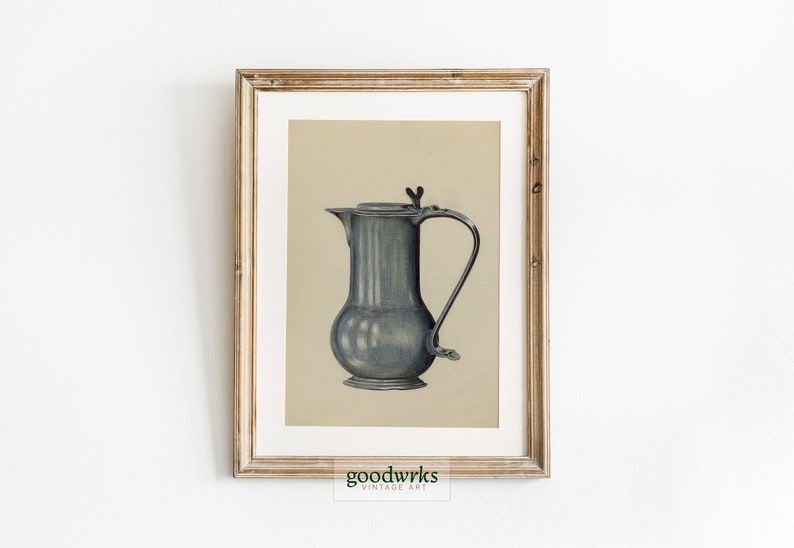 Vintage Kitchen Art Pewter Coffee Pot Vintage kitchen decor Vintage Coffee Pitcher Vintage Digital Prints Farmhouse Decor FH4 image 1