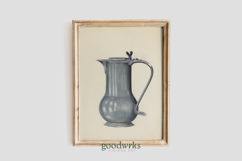 Vintage Kitchen Art Pewter Coffee Pot Vintage kitchen decor Vintage Coffee Pitcher Vintage Digital Prints Farmhouse Decor FH4 image 2