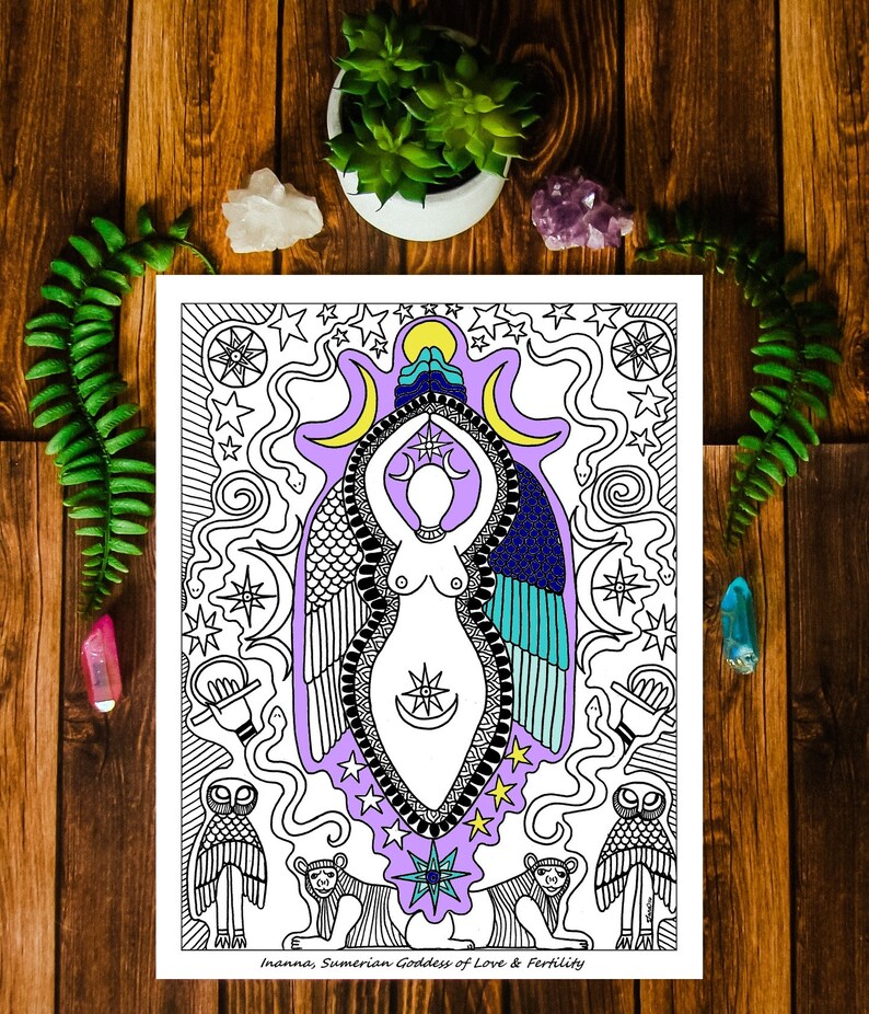 Goddess Inanna Art Coloring Page Goddess Art Divine Feminine | Etsy
