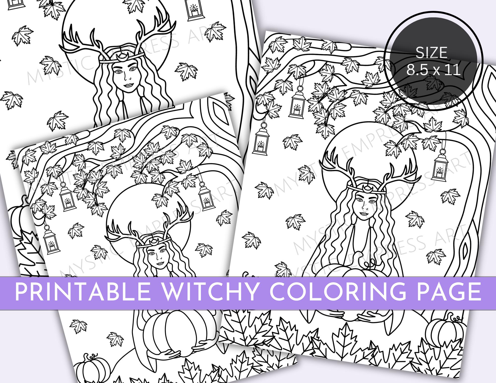 Autumn Goddess Coloring Page Mabon Witchy Art - Etsy