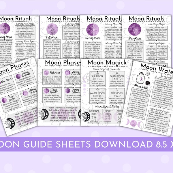 Moon Magick Guide Sheets Printable Book of Shadows Art Printable Moon Phase Art Printable Witchy Art Download Grimoire Paper Spiritual Art