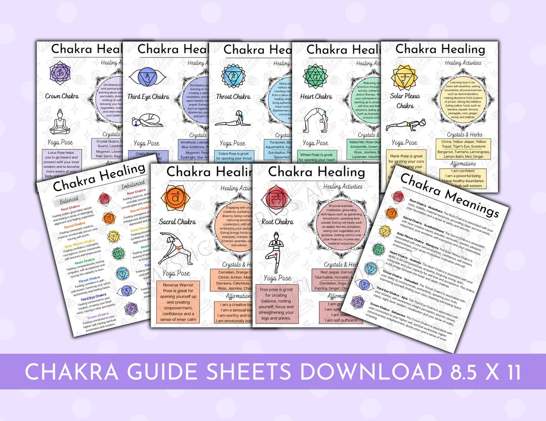 Chakra Healing Guide Sheets Printable Book of Shadows Printable Chakra ...