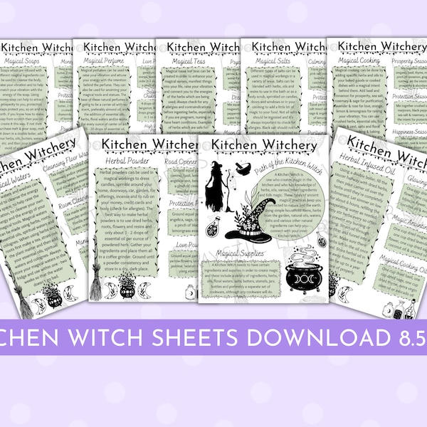 Kitchen Witch Guide Sheets Printable Book of Shadows Printable Kitchen Witchery Recipes Witchcraft Download Grimoire Paper Spiritual Art