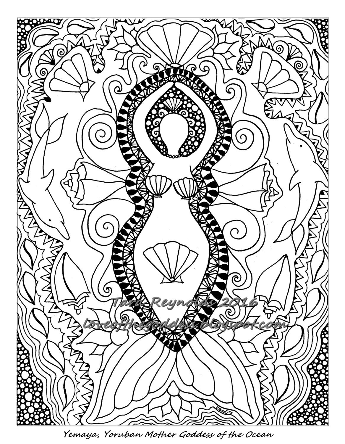 Pagan Art Mermaid Coloring Page Print Goddess