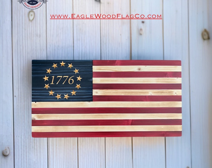 Featured listing image: Rustic Wooden 1776 Betsy Ross Flag