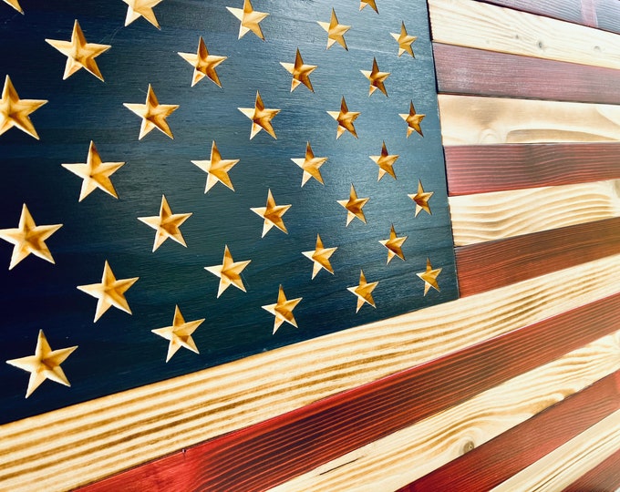 Featured listing image: Rustic Handmade Wooden American Flag