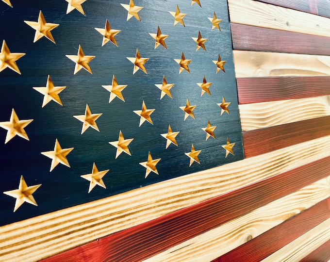 Featured listing image: Rustic Handmade Wooden American Flag