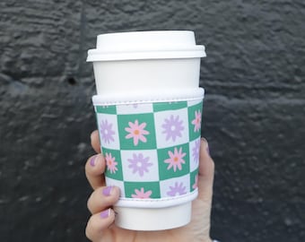 Hot Coffee Sleeve - Checkers Flowers