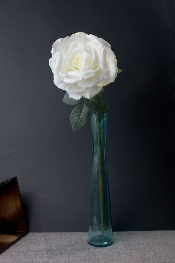 Single Rose And Blue Glass Vase Real Touch Etsy