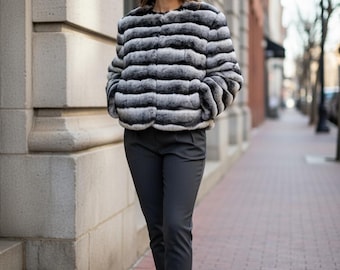 chinchilla faux fur cropped jacket