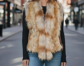 ヒョウ柄フェイクファーベスト - Etsy 日本