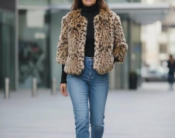 Gold leopard faux fur jacket