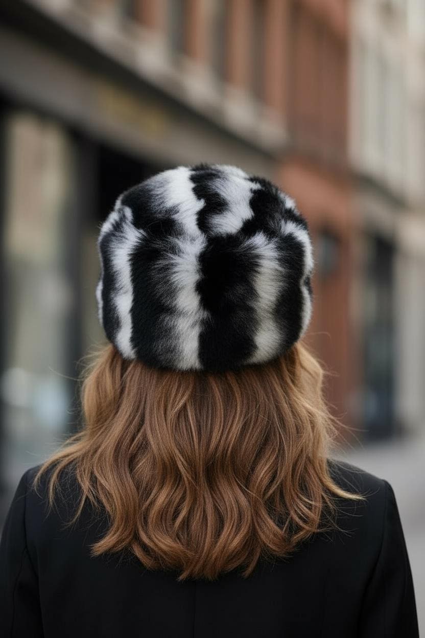 cappello in pelliccia di lapin rex stampato cincillà foderato