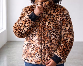 Leopard faux fur jacket