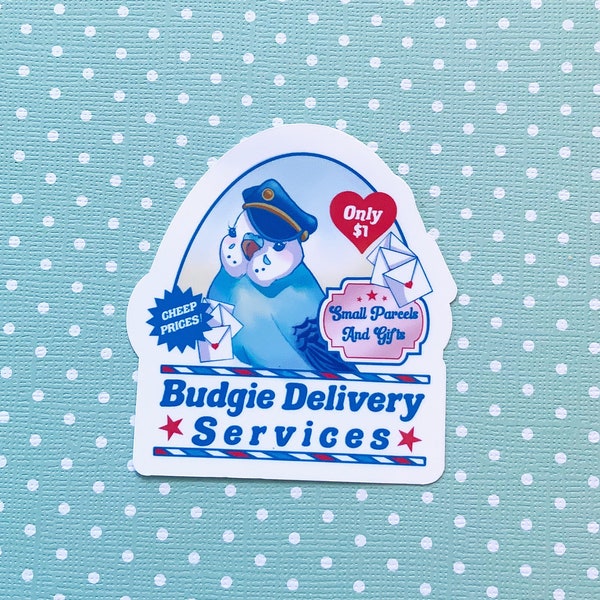 Budgie delivery services sticker laptop decal