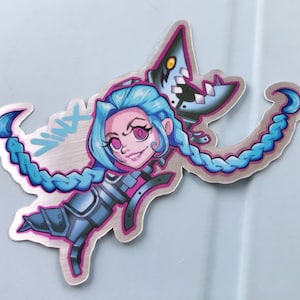 Arcane Jinx & fishbones metallic Sticker cute laptop decal