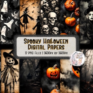 Spooky Halloween Digital Paper, Halloween Digital Paper, Digital Papers, Digital Halloween Paper, Witches and Pumpkins, Bats and Ghosts image 1