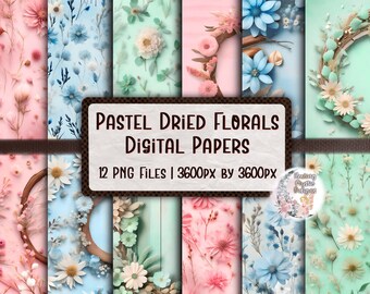 Pastel Floral Digital Paper, Dried Florals Background, Pastel Digital Paper, Floral Digital Papers, Digital Papers, Digital Paper Florals