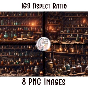 Potion Bottle Shelves Backdrops, Potion Bottle Backdrop, Witch Apothecary Backdrop, Digital Backdrop, Witchy Backdrop, Streaming Backdrop image 2