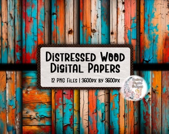 Distressed Wood Digital Papers, Wood Digital Paper, Digital Papers, Colorful Wood Background, Distressed Wood Background, Wood Background