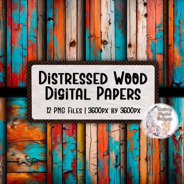 Distressed Wood Digital Papers, Wood Digital Paper, Digital Papers, Colorful Wood Background, Distressed Wood Background, Wood Background