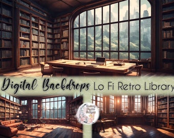 Lo Fi Retro Library Backdrop, Streaming Backdrop, LoFi Video Backdrop, LoFi Green Screen, Library Backdrop, Digital Backdrops, Retro Library