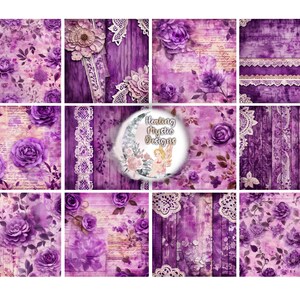 Purple Shabby Chic Digital paper, Lace Love Lavender Bundle, Digital Paper Bundle, Purple Digital Papers, Purple Lace, Digital Clipart Paper image 3