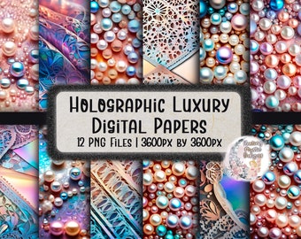 Pearl and Lace Digital Papers, Holographic Luxury, Holographic Digital Paper, Digital Papers, Digital Backgrounds, Holographic Background