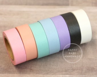 Solid Color Washi, Pastel Washi Tape, Set of 7, 9/16", 10 Yds Each, Decorative Tape, Solid Washi Tape, Mint Washi, Pink Washi, Peach Washi