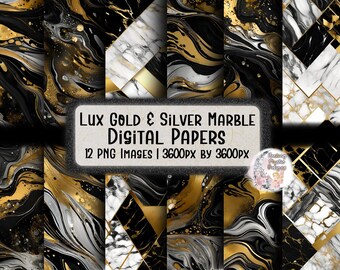 Lux Gold Silver Marble, Digital Papers, Marble Digital Paper, Gold Digital Paper, Silver Digital Paper, Abstract Digital Backgrounds