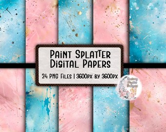 Paint Splatter Digital Paper Bundle, Pink Digital Papers, Blue Digital Paper, Paint Splatter Background, Digital Scrapbook Paper