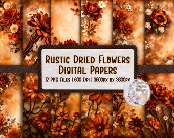 Rustic Dried Flowers Digital Paper, Floral Digital Paper, Rustic Digital Paper, Vintage Paper Texture, Floral Paper Texture, Digital Papers