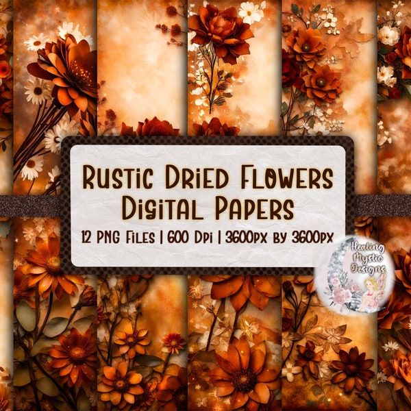 Rustic Dried Flowers Digital Paper, Floral Digital Paper, Rustic Digital Paper, Vintage Paper Texture, Floral Paper Texture, Digital Papers