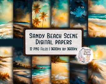 Sandy Beach Digital Papers, Beach Digital Paper, Digital Papers, Digital Background, Oil Paint Digital Paper, Oil Painting Background