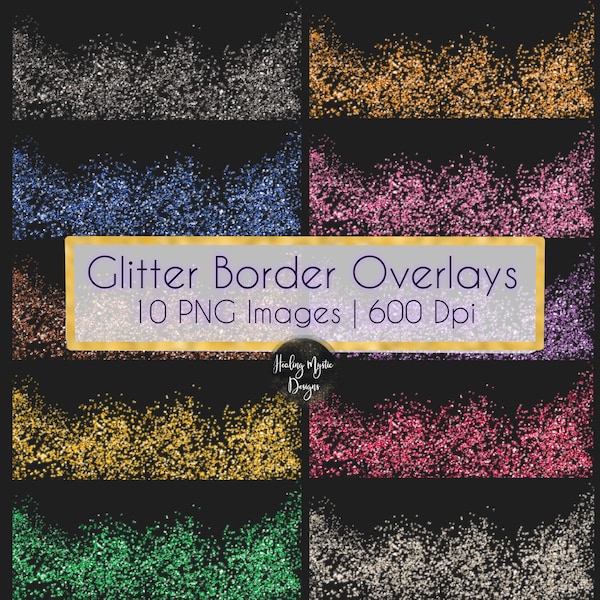 Glitter Border Overlays, Glitter Border Clipart, Glitter Overlays, Glitter Clipart, Instant Download, Glitter Border PNG