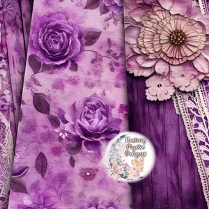 Purple Shabby Chic Digital paper, Lace Love Lavender Bundle, Digital Paper Bundle, Purple Digital Papers, Purple Lace, Digital Clipart Paper image 2