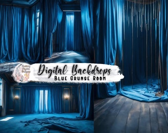 Blue Room Backdrop, Flowing Curtain Backdrop, Photography Backdrop, Post Apocalyptic Backdrop, Grunge Backdrop, Digital Backdrops